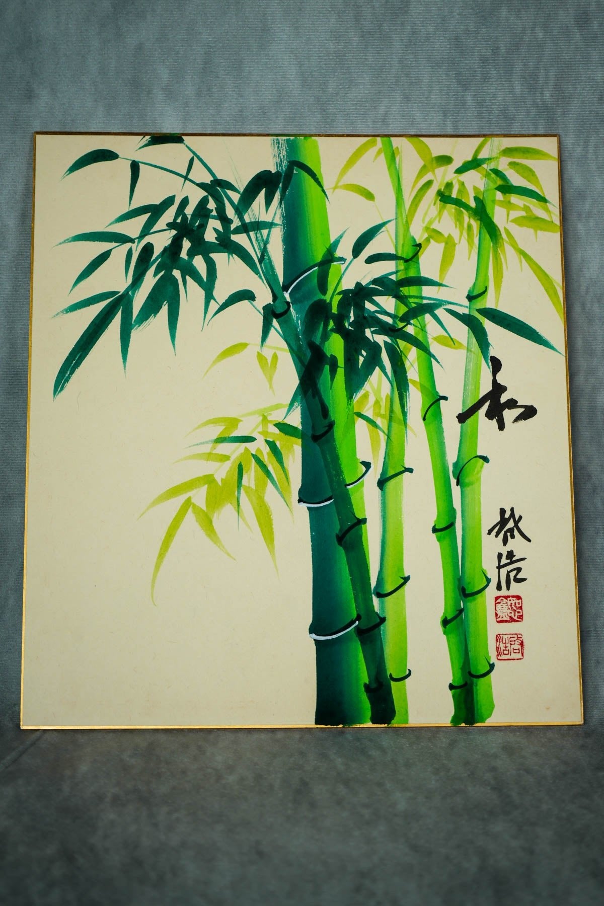 Japanese Collectible Art Home Decor Original Paint: Bamboo Asian Vintage Art Blue Bamboo Art Numerical Spirits