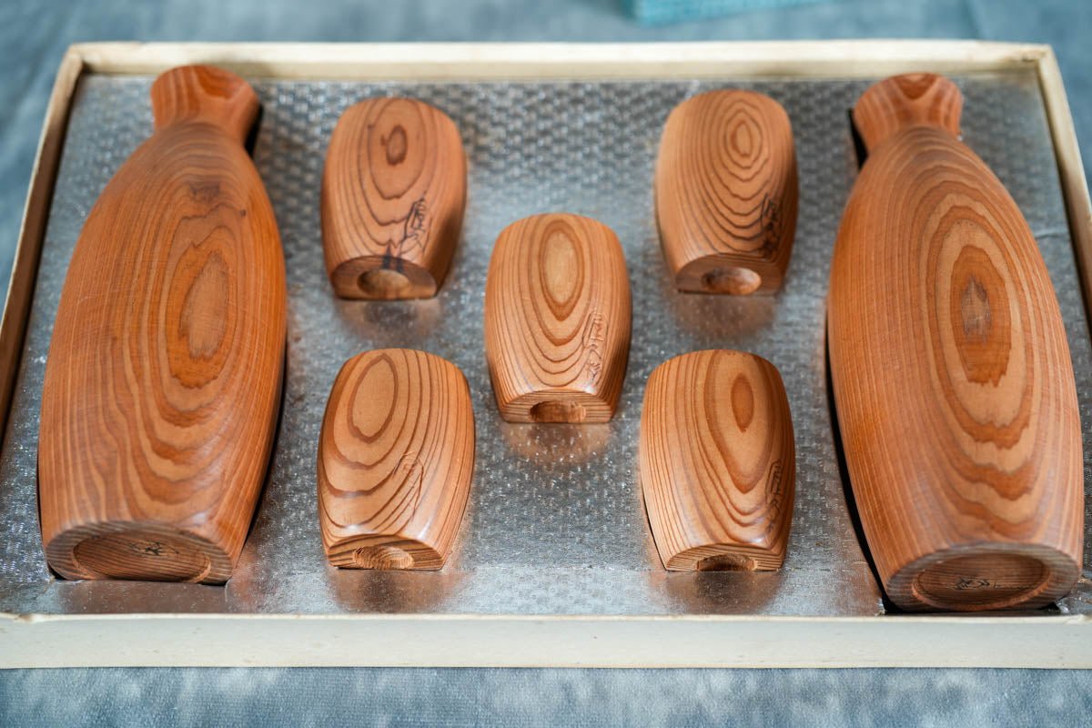 Beautiful Growth Rings of Cedar. A set of Japanese Yakushima Cedar Yakusugi (UNESCO World Heritage) Wooden Sake Cup Set.