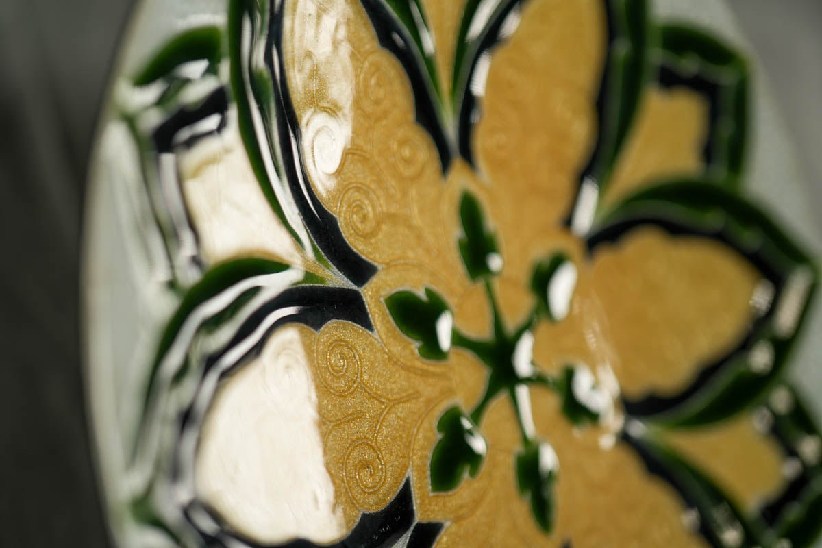 Beautiful light reflection on the Decorative Vintage Porcelain Plate Japanese Artisan