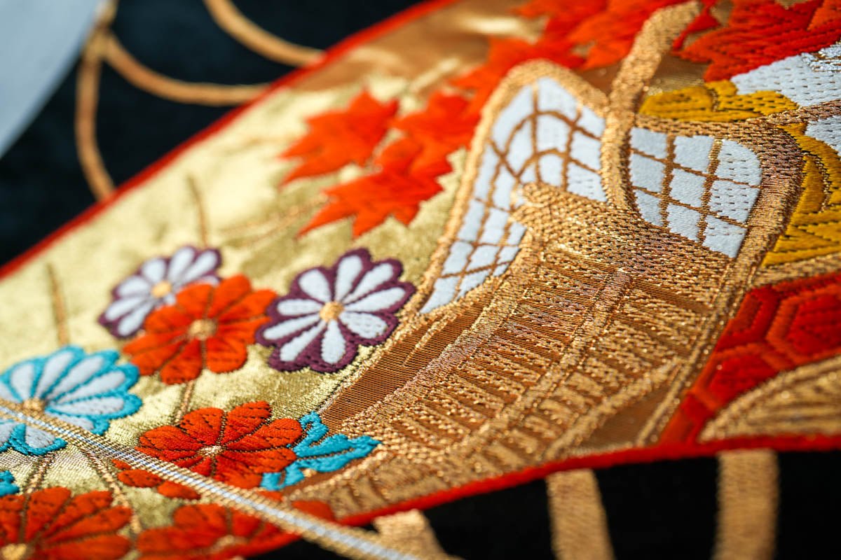 Large Wall Art, Buy Vintage Japanese Kimono Obi Art for Sale, Luxury home decoration, Wall Art Gold SIlk