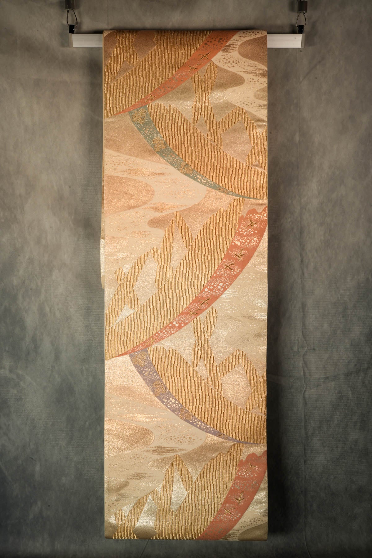 Japanese Kimono Obi Artwith Museum grade Wall Art Hanging System