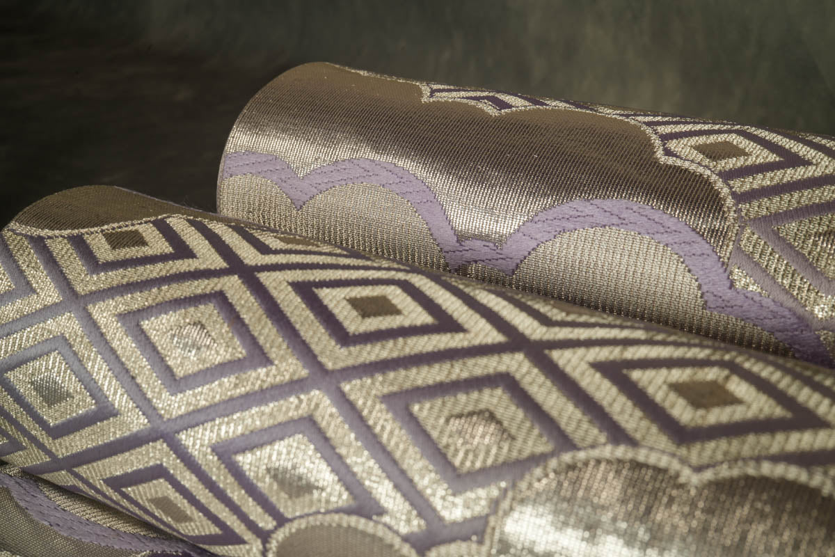 Silver and Purple Cloud, symbol of Increasing Luck - - Wall Art, Large Wall Hanging Art, Home Decor, Japanese Kimono Obi Tapestry