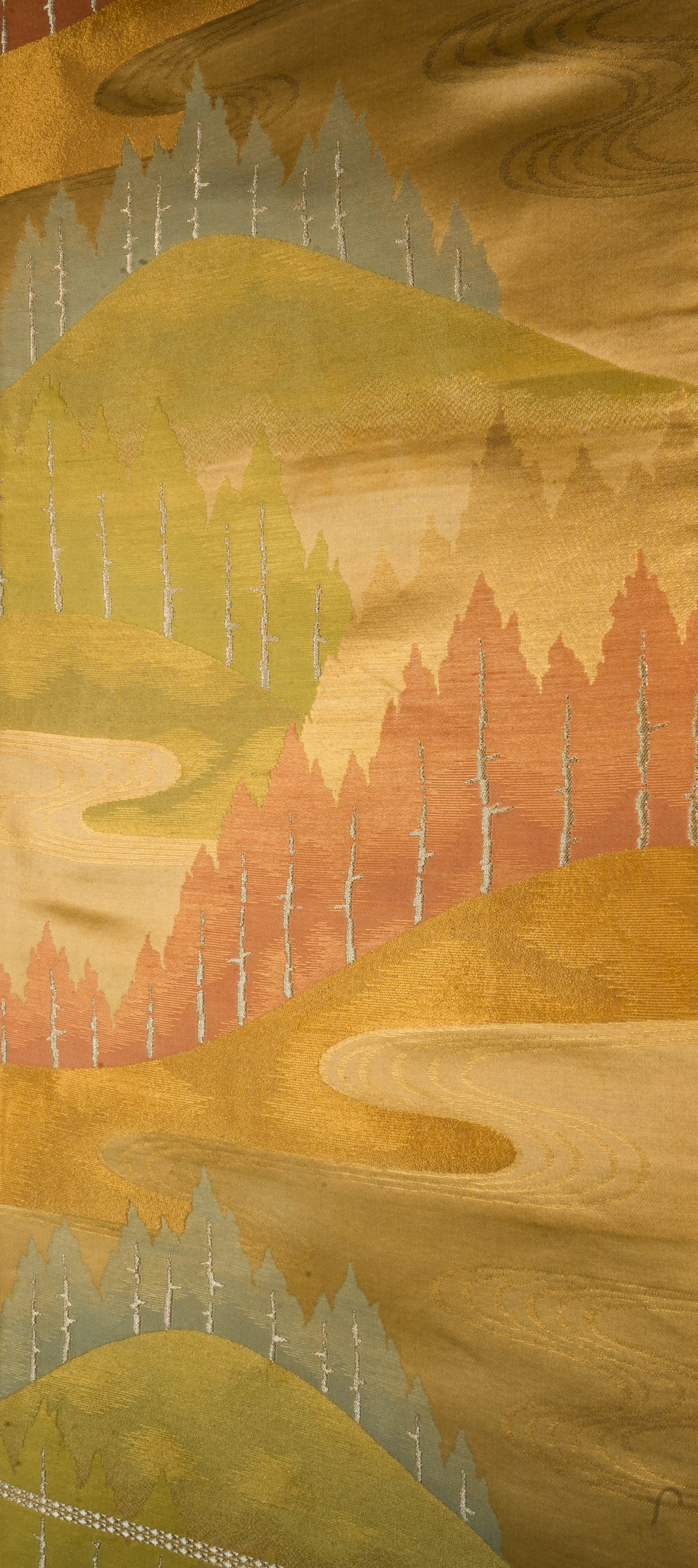 Trees and Mountains - Wall Art, Large Wall Hanging Art, Home Decor, Japanese Kimono Obi Tapestry