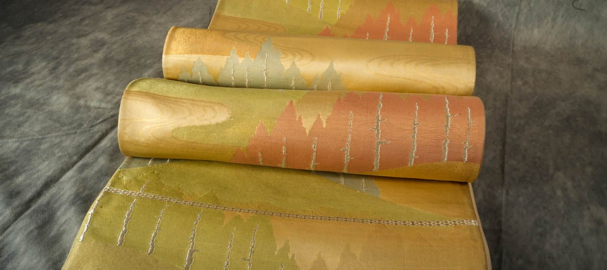 Trees and Mountains - Wall Art, Large Wall Hanging Art, Home Decor, Japanese Kimono Obi Tapestry