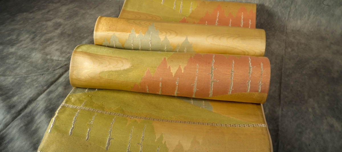 Trees and Mountains - Wall Art, Large Wall Hanging Art, Home Decor, Japanese Kimono Obi Tapestry