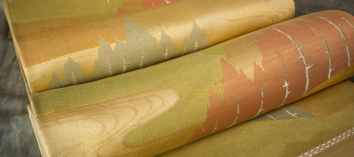 Trees and Mountains - Wall Art, Large Wall Hanging Art, Home Decor, Japanese Kimono Obi Tapestry