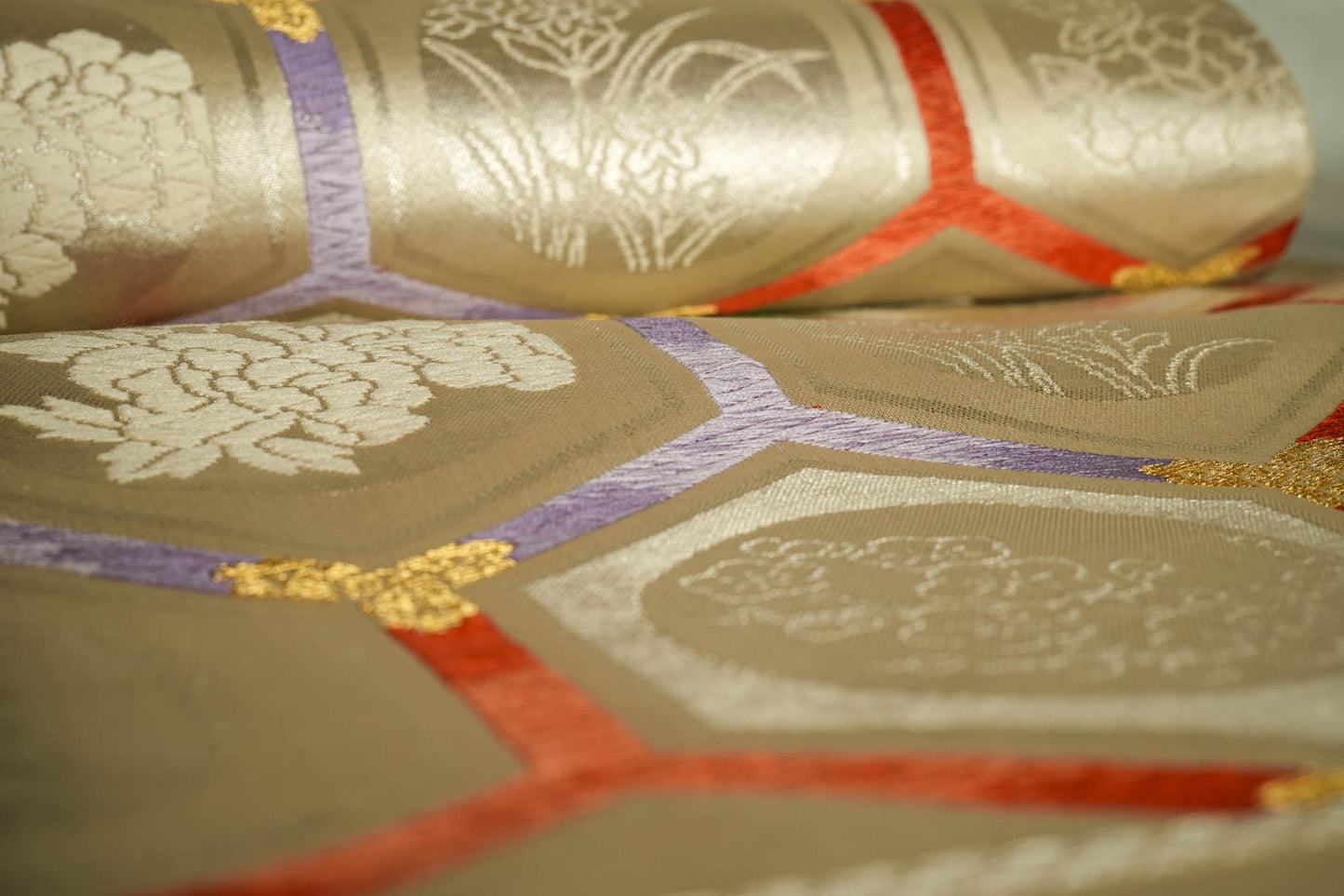 Gently used Japanese Vintage Kimono Obi for Wall Art and Art Decor. Canvas wall art Affordable Luxury Home Decoration. Buy Now at SilkCrane.com. Silk Textile Tapestry.