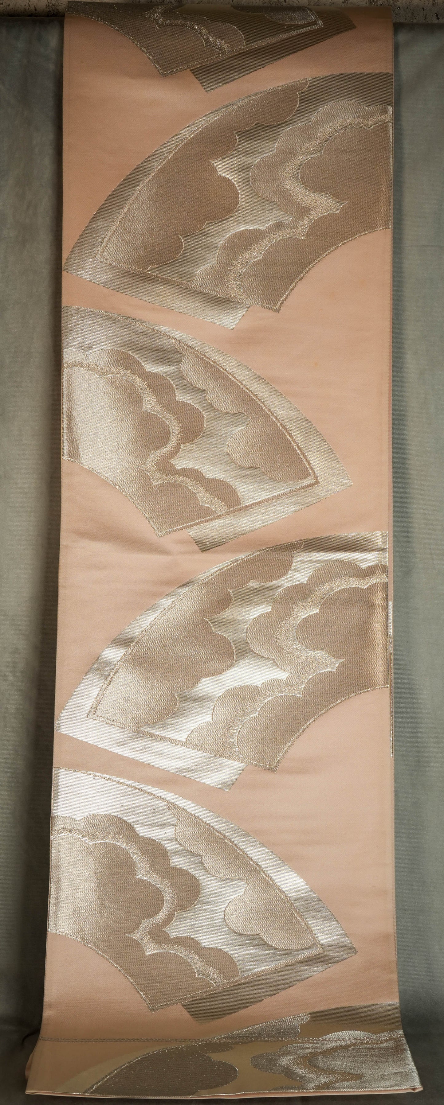 Silver Fans in Pink - Wall Art, Large Wall Hanging Art, Home Decor, Japanese Kimono Obi Tapestry