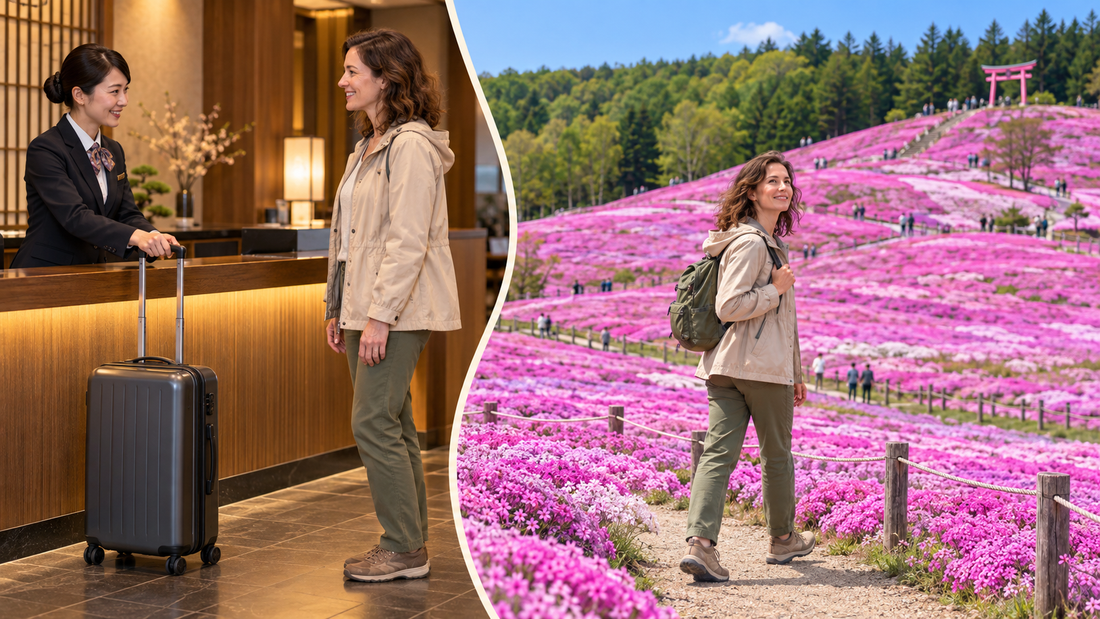 Higashimokoto spring flowers: send your suitcase from the hotel and walk the moss-phlox park.