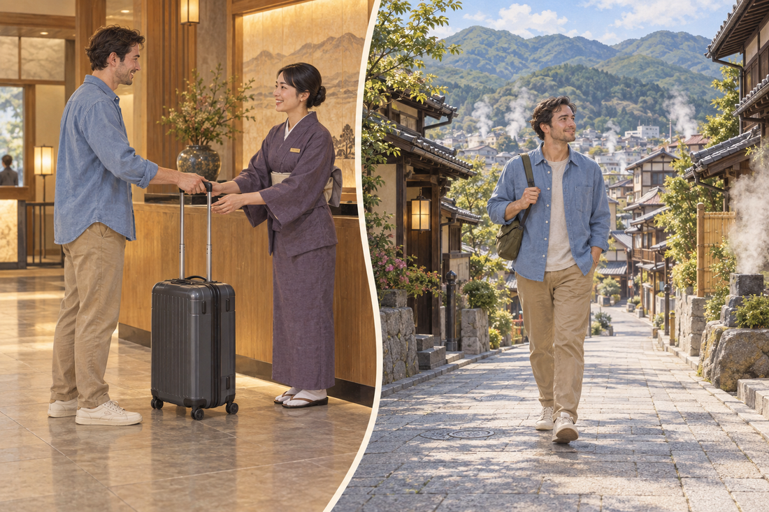 Beppu luggage storage: send your suitcase from the hotel and enjoy a hot-spring town walk with a smaller bag.