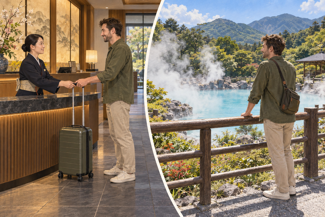 Beppu Hells luggage storage: send your suitcase from the hotel and enjoy the steaming pools from the visitor path with a small bag.