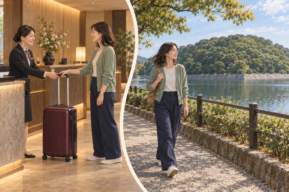 Daisen Park luggage storage: send your suitcase from the hotel and enjoy Sakai’s park and tomb-side paths with a small daypack.