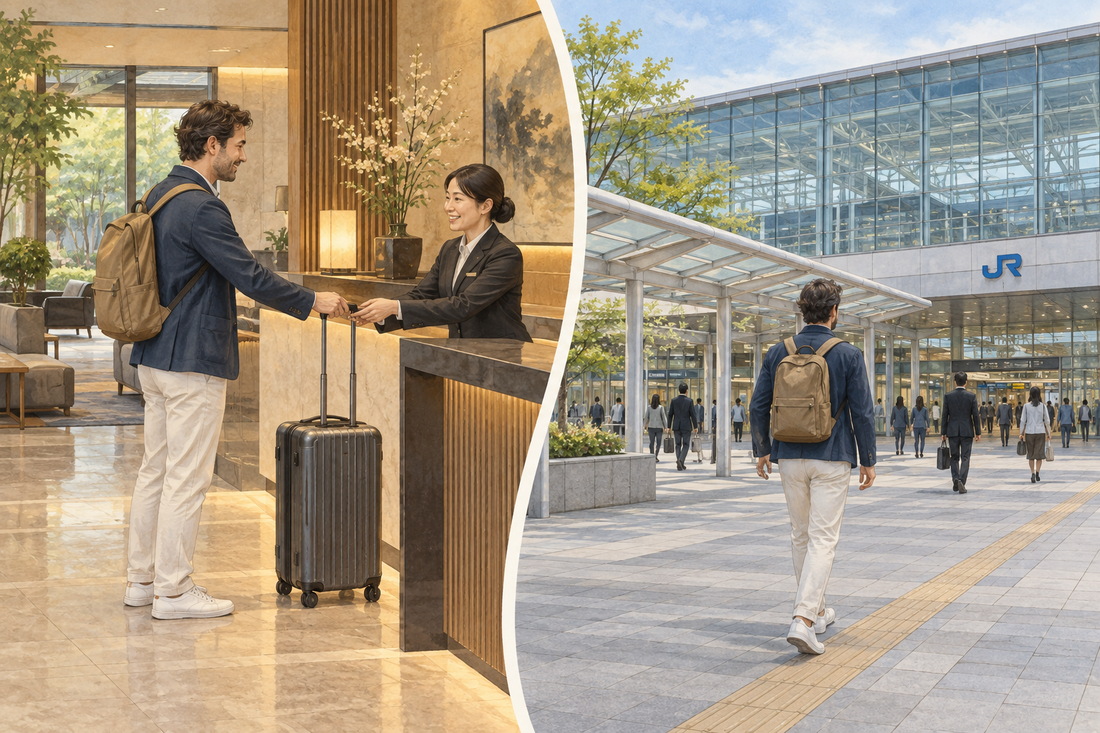 Himeji Station luggage storage: hand over your suitcase at the hotel and reach your next train with a small backpack.