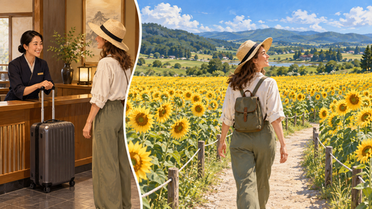 Hokuryu Sunflower Festival: send your suitcase from the hotel and enjoy the flower-field paths.