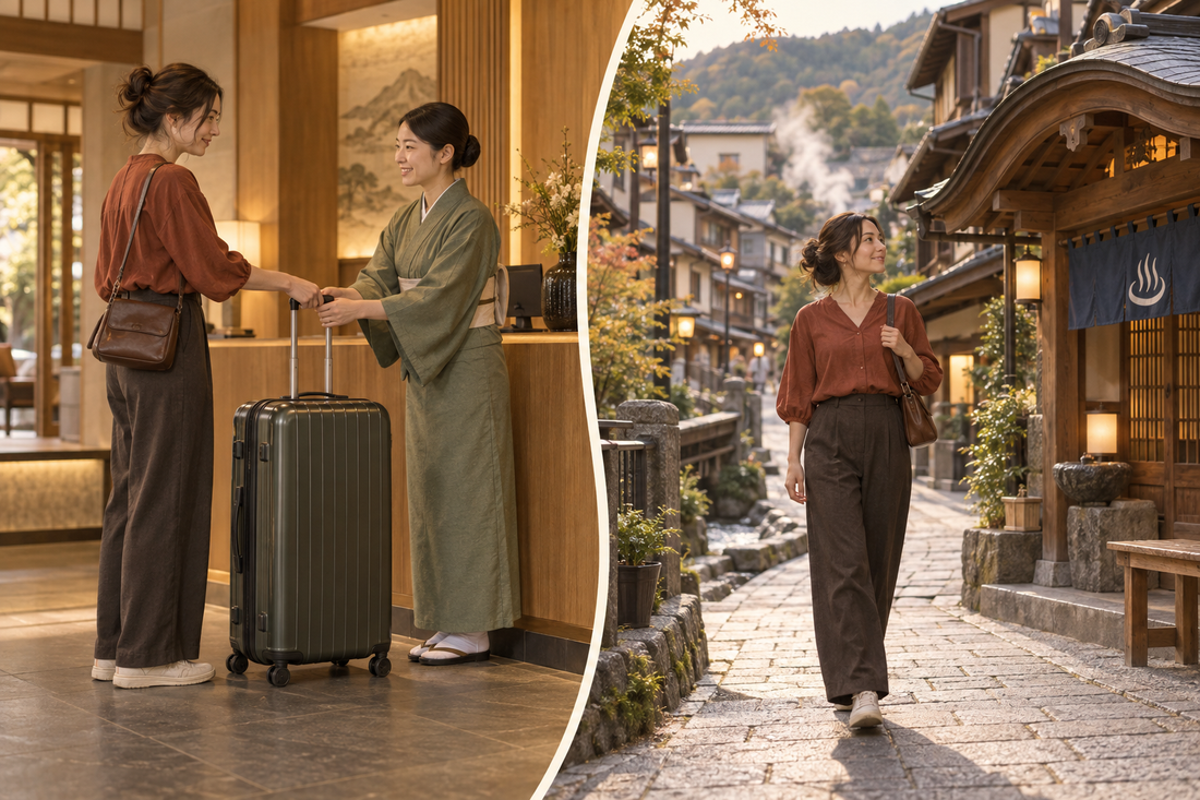 Iizaka Onsen luggage storage: send the suitcase from your hotel and explore the onsen lanes with a small bag.