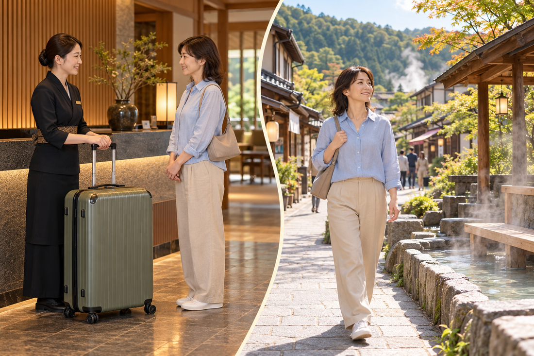 Kirishima Onsen stay: send the suitcase from your hotel and enjoy Maruo’s hot-spring streets with a small shoulder bag.
