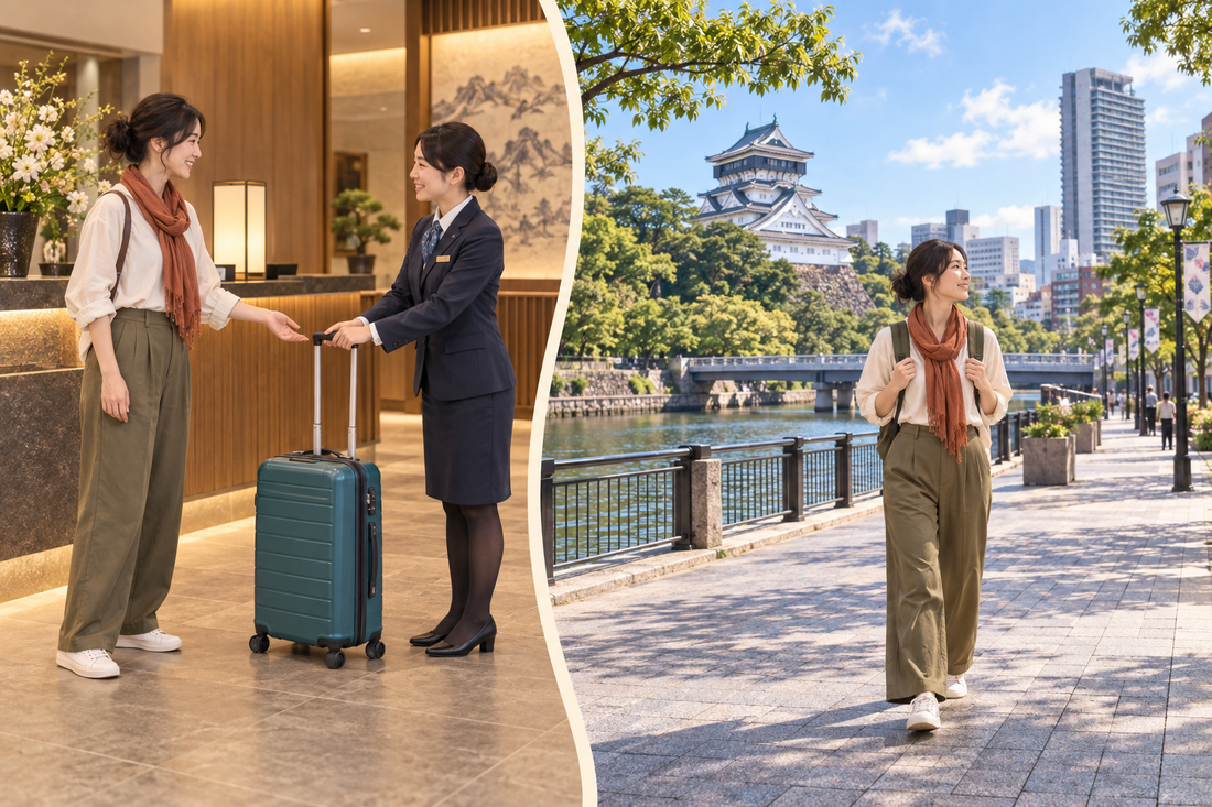 Kitakyushu luggage storage: send your suitcase from the hotel and enjoy a Kokura riverside walk with a small bag.