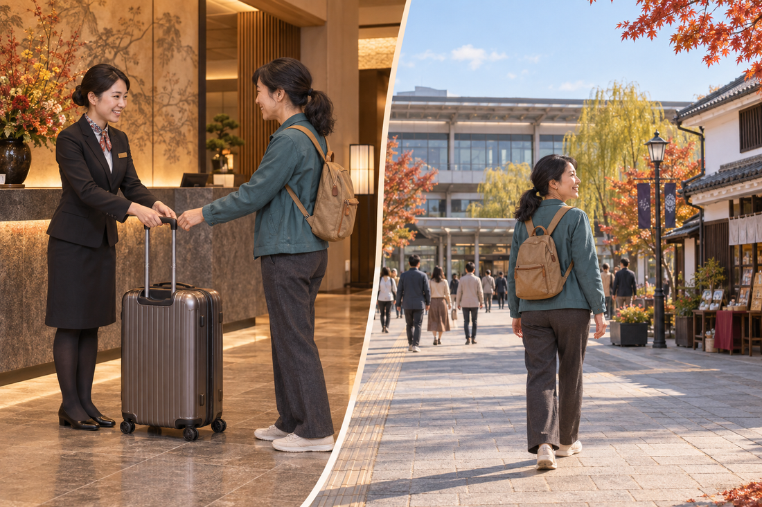 Kurashiki Station luggage storage: send extra luggage from your hotel and explore from the station with a compact backpack.