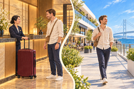 Send luggage from a hotel front desk, then enjoy Marine Pia Kobe’s waterfront with a small bag.