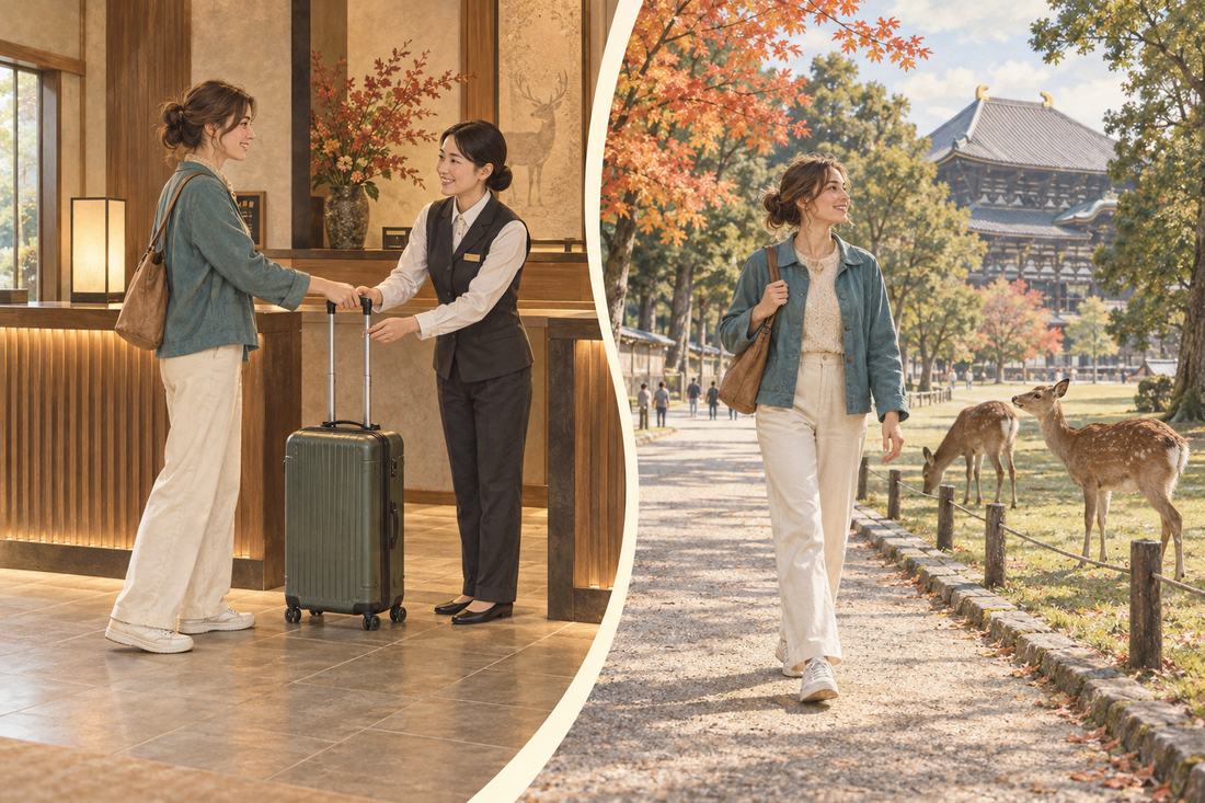 Nara luggage storage: send your suitcase from the hotel and enjoy the park with a small shoulder bag.