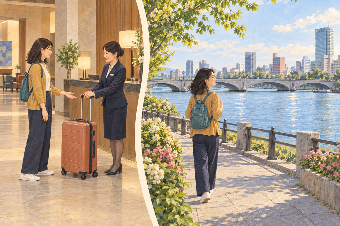 Niigata luggage storage: send your suitcase from the hotel and enjoy a Shinano River walk with a small backpack.