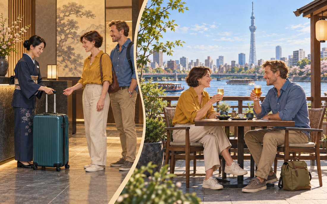 Oshiage luggage storage: send your suitcase and enjoy a riverside break with a view of Tokyo Skytree.