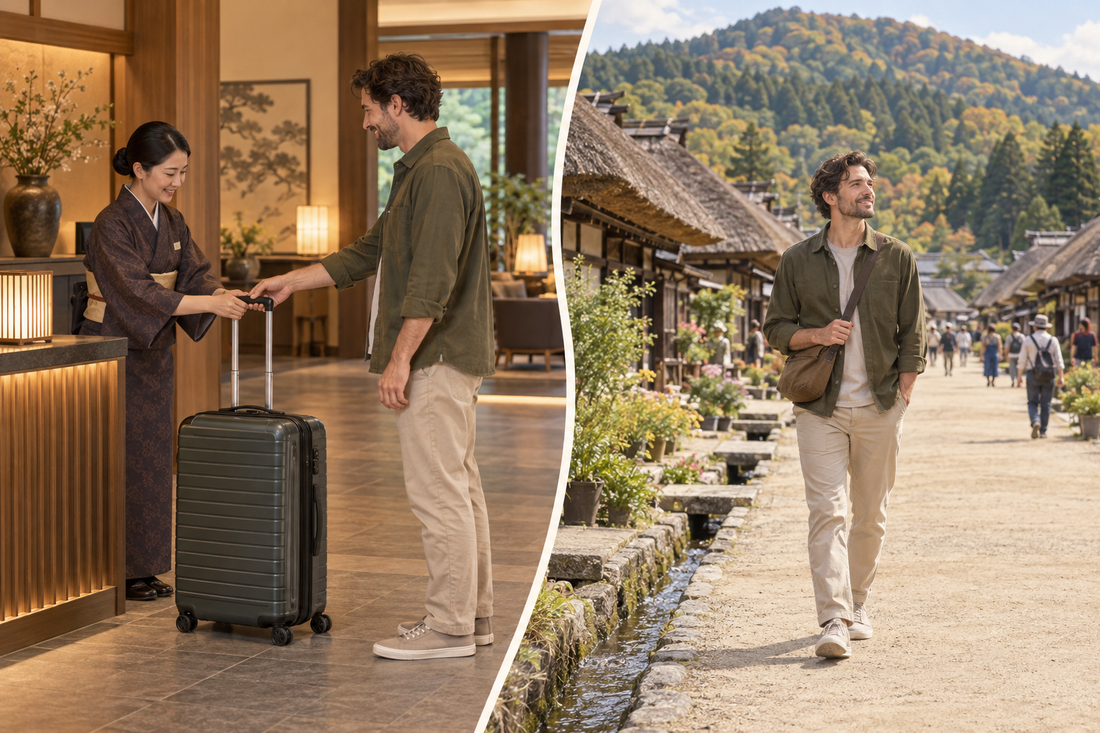 Ouchi-juku luggage storage: send spare luggage from your hotel and explore the thatched-roof village with a small bag.