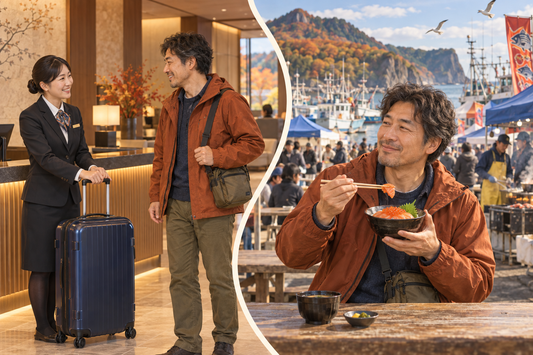 Rausu autumn: send your suitcase from the hotel and enjoy a harbour seafood meal with a small bag.