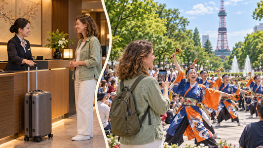 Sapporo June festivals: send your suitcase from the hotel and enjoy YOSAKOI dancing with a smaller bag.