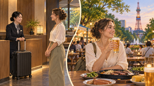 Sapporo summer evenings: send your suitcase from the hotel and enjoy an outdoor meal in Odori Park.