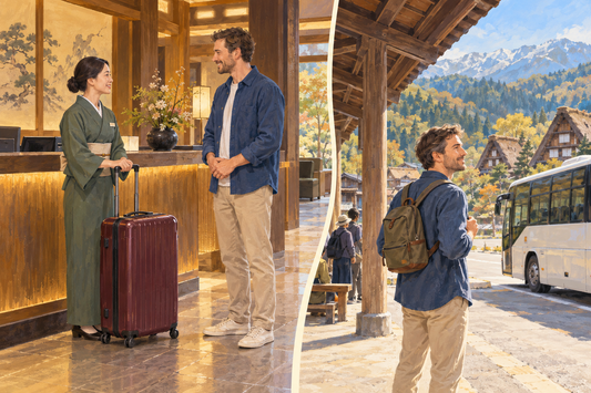 Shirakawa-go bus journey: send extra luggage from your hotel and continue through the mountains with a small bag.