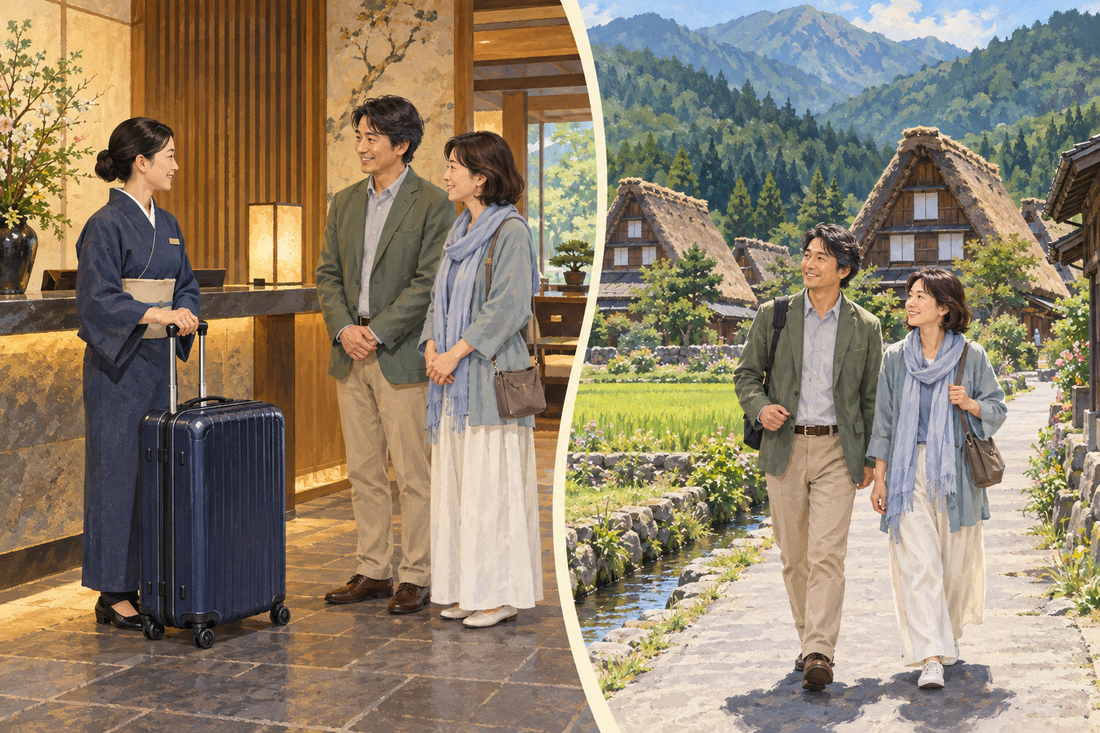 Ogimachi village: send extra luggage from your hotel and enjoy Shirakawa-go’s thatched-roof scenery with a small bag.