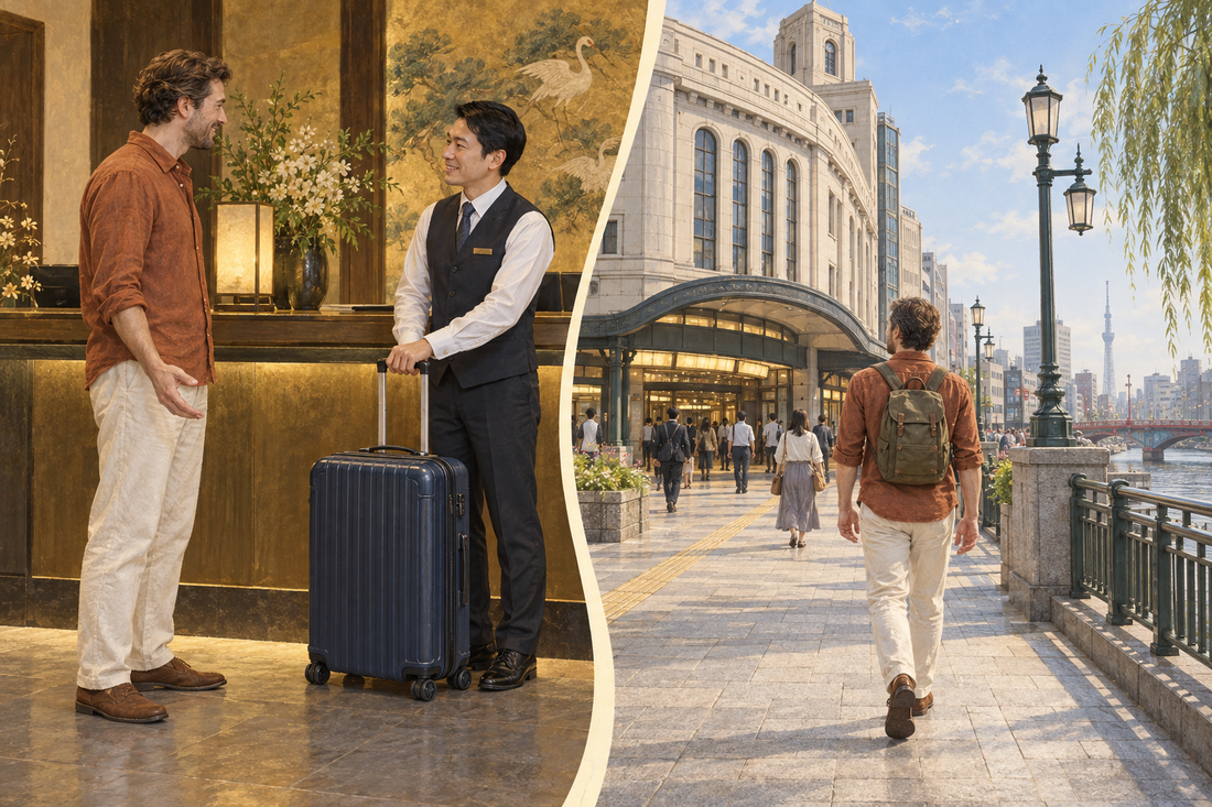 Asakusa station luggage storage: send your suitcase from the hotel and continue to the railway with a small daypack.