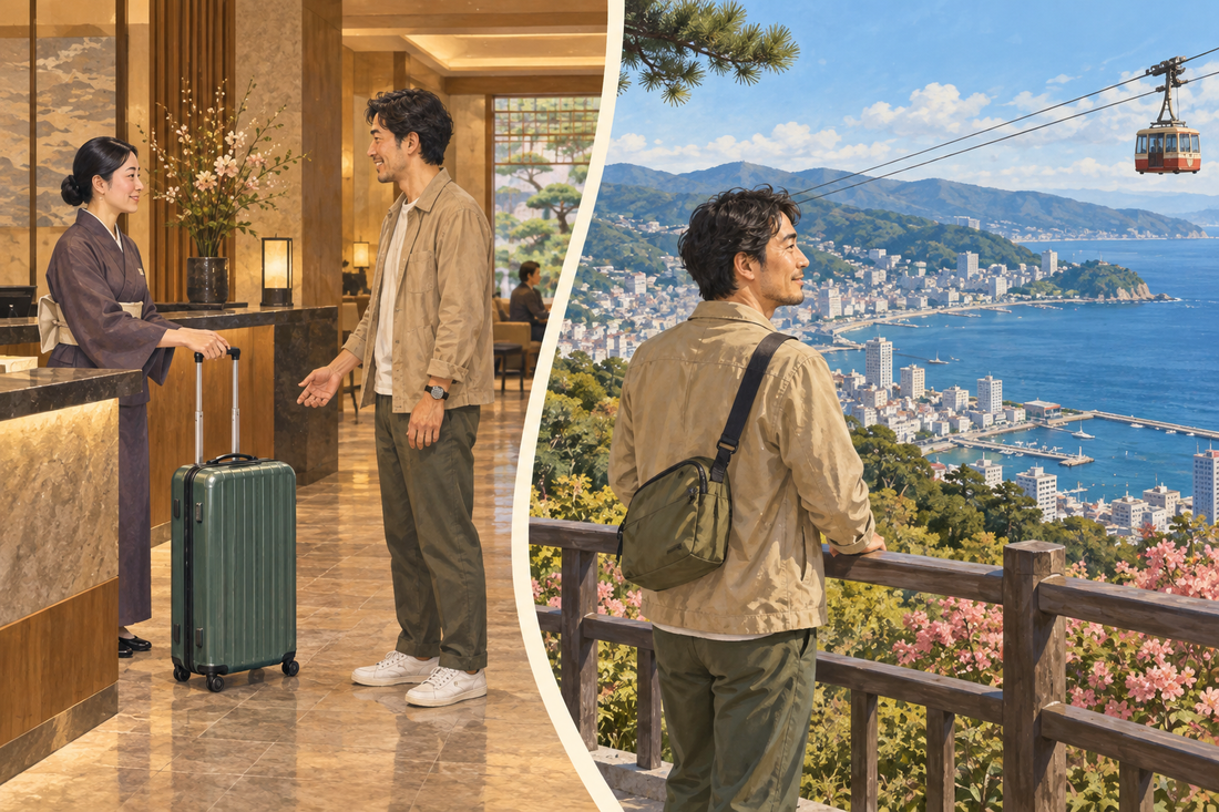 Atami ropeway: send your spare suitcase from the hotel and enjoy the hilltop sea view with a small bag.