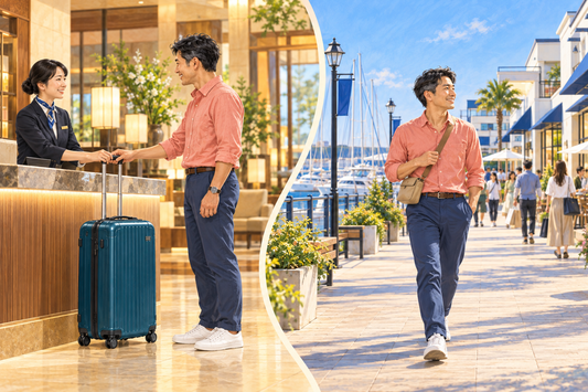 Send a suitcase from a hotel front desk, then enjoy Yokohama Bayside’s marina shops with a small bag.