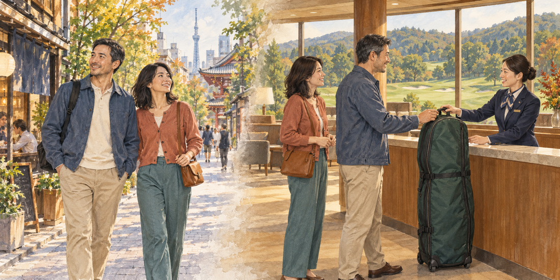 Explore Tokyo with a small bag, then collect your stored golf clubs for the next Japan round.