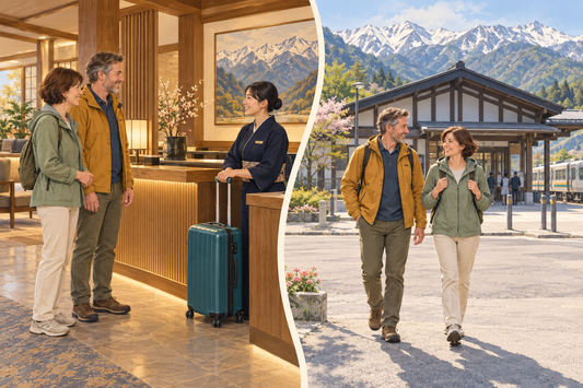 Hakuba Station journey: send your suitcase from the hotel and reach the railway station with a small bag.