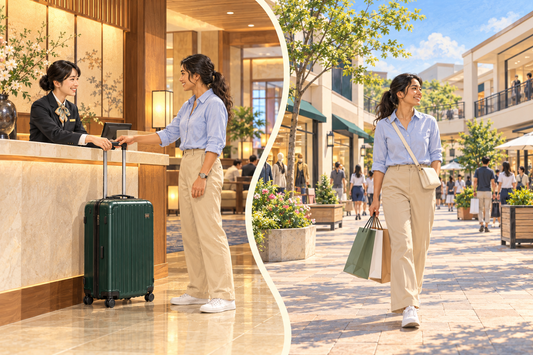 Send a suitcase from a hotel front desk, then enjoy Iruma’s outlet shops with less to carry.