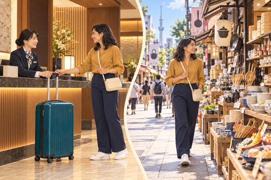 Send a suitcase from a hotel front desk, then browse Kappabashi kitchenware shops with a small bag.