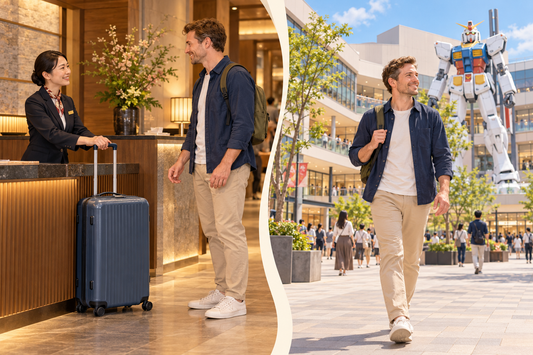 Send your suitcase from a hotel front desk and enjoy LaLaport Fukuoka with a small daypack.