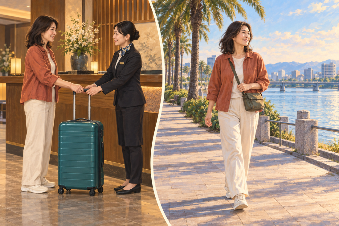 Miyazaki luggage storage: send your spare suitcase from the hotel and enjoy the riverside with a smaller bag.