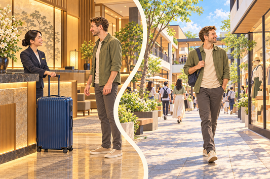 Send your suitcase from a hotel front desk, then browse Okazaki’s outlet shops with a small bag.