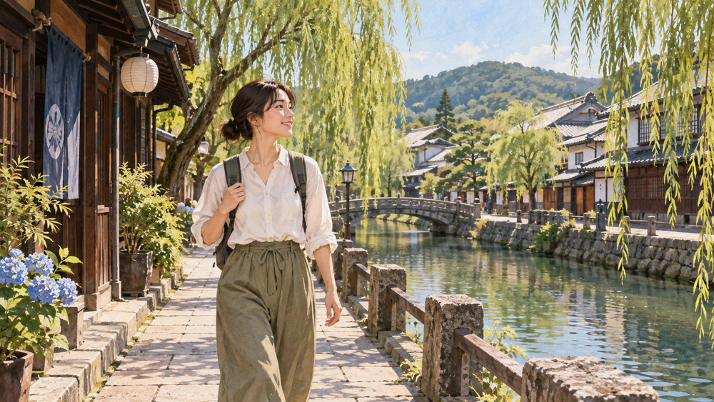 Leave luggage in storage and enjoy Japan's canal walks with a small daypack.