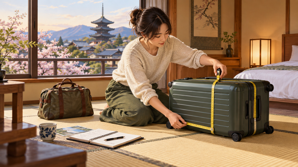 Measure your packed suitcase to plan shipping costs for Japan luggage storage.