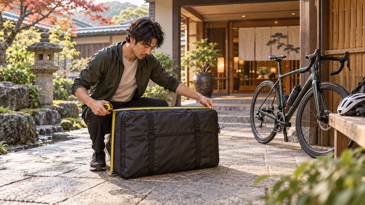 Measure your packed bicycle case, then plan storage while you cycle around Japan.