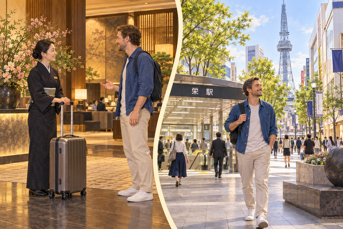 Sakae Station: send spare luggage from your hotel and travel with a small bag.