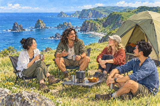 Store extra luggage with Silk Crane and enjoy a camping break with friends on Hokkaido’s coast.