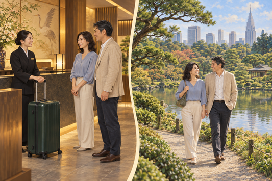 Shinjuku Gyoen luggage storage: send your extra suitcase from the hotel and enjoy a garden walk with a small bag.