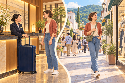 Send your suitcase from a hotel front desk, then browse Toki’s outlet shops with a small bag.