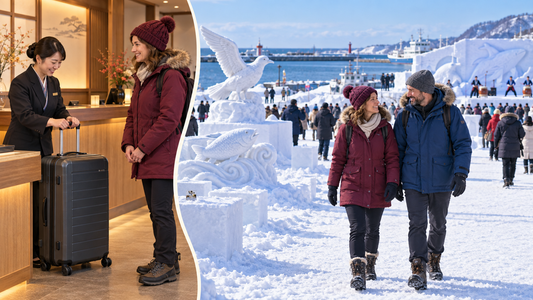 Abashiri winter festival: send your suitcase from the hotel and enjoy harbor-side snow sculptures with a smaller bag.